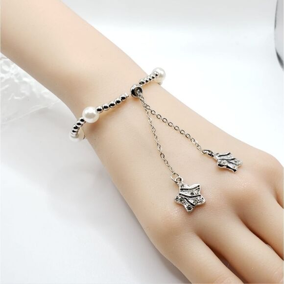 Brand New Silver Shooting Stars Pearl Bracelet - Picture 1 of 4